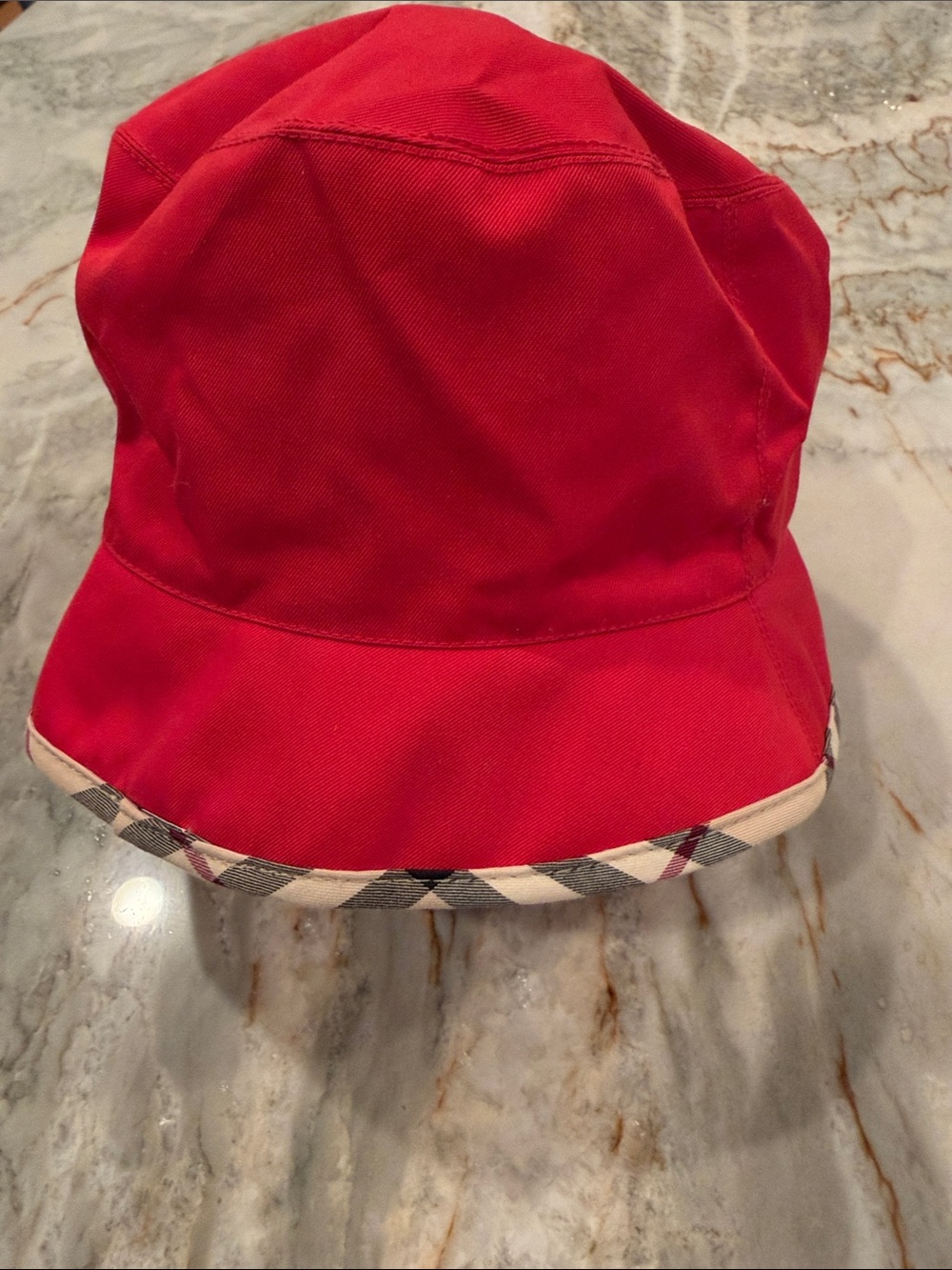 Burberry Red Kids Bucket Hat with Signature Check Trim